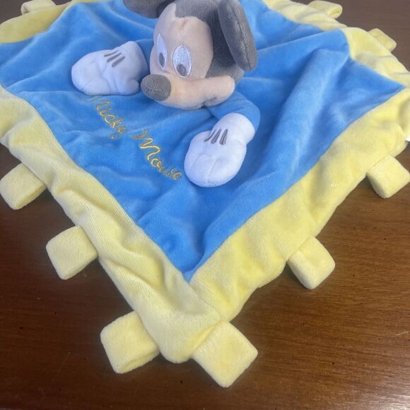 Disney Parks Mickey Mouse Yellow Blue Crinkle Baby Plush Soft Security Blanket - Picture 6 of 12